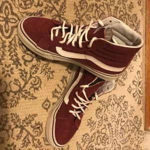 Burgundy high top Vans (size 4) skate shoe